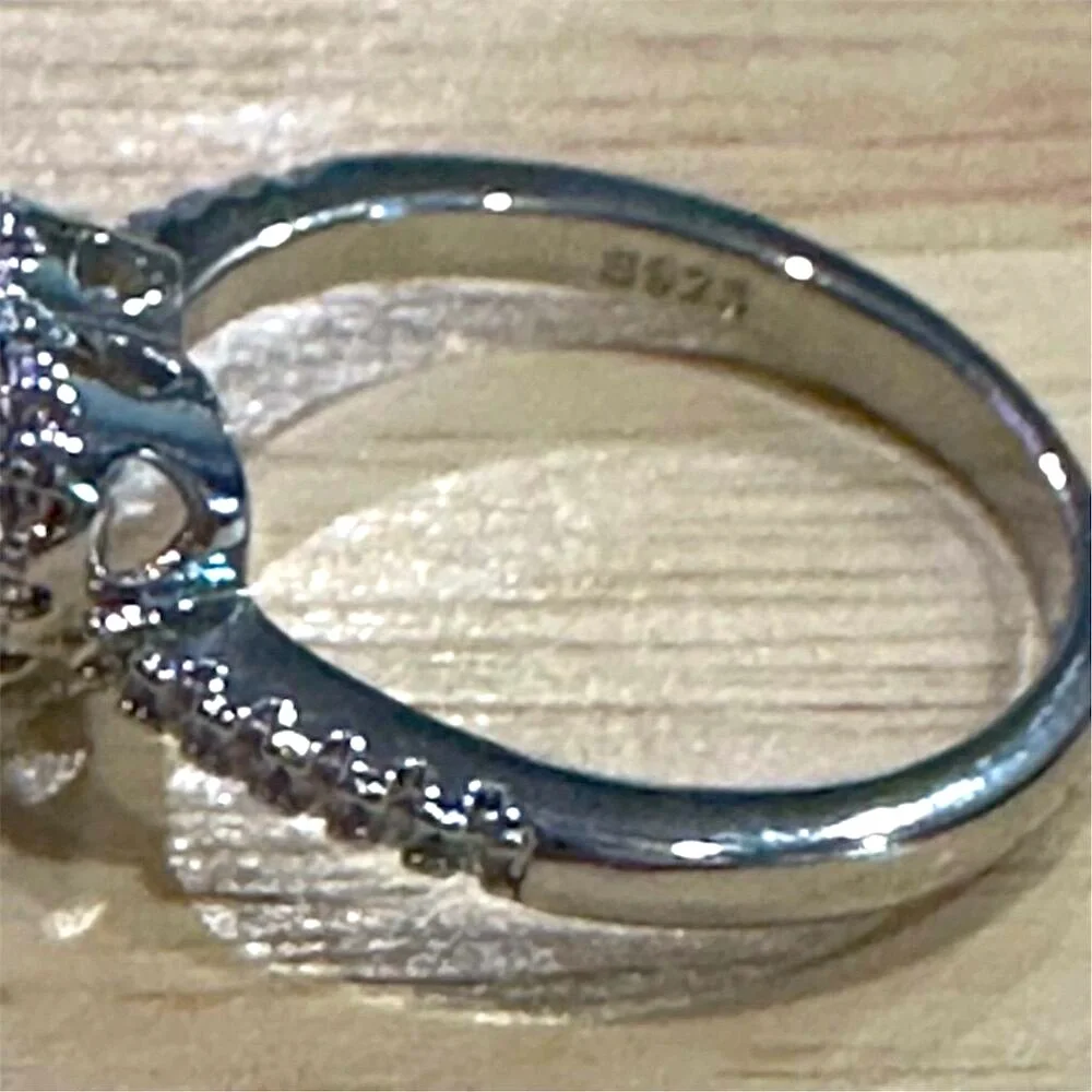 Simulated‎ Sapphire Heart Halo Ring 925 Sterling Silver Size 7.75